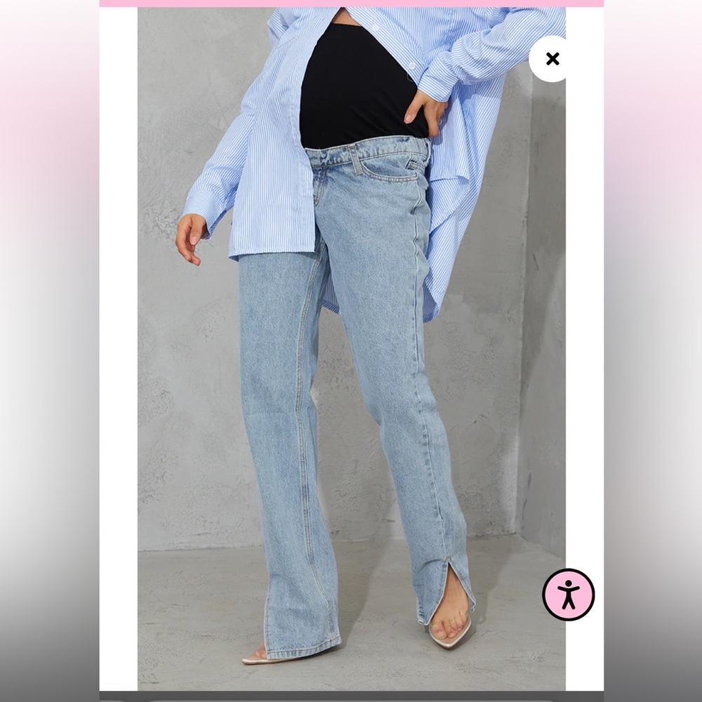 PLT NWT Maternity Light wash split hem jeans size 8